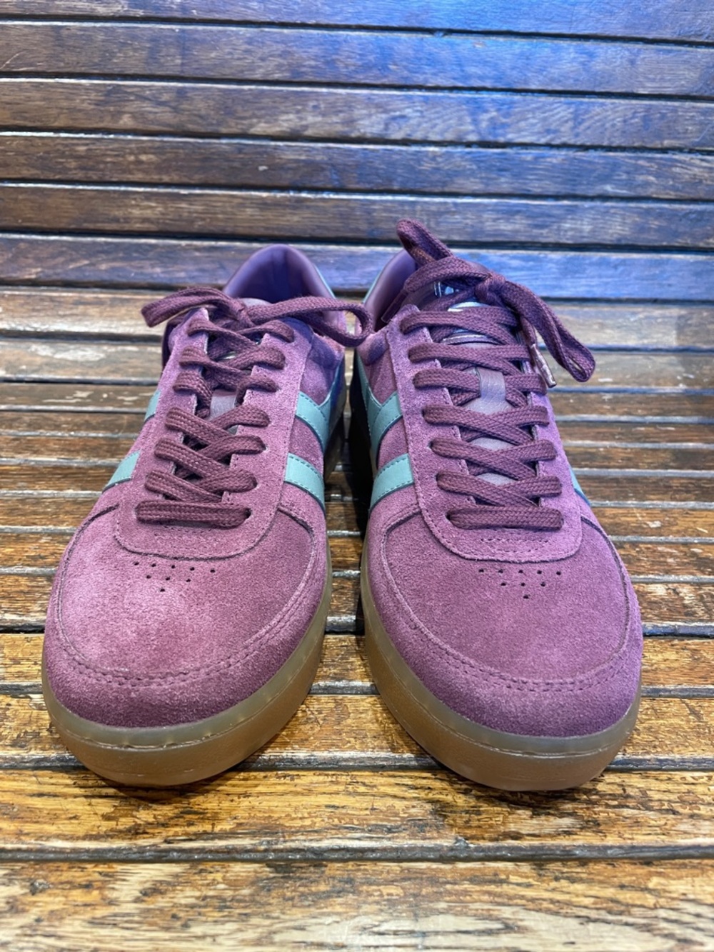 Gola Plum Suede Sneakers with Mint Accent